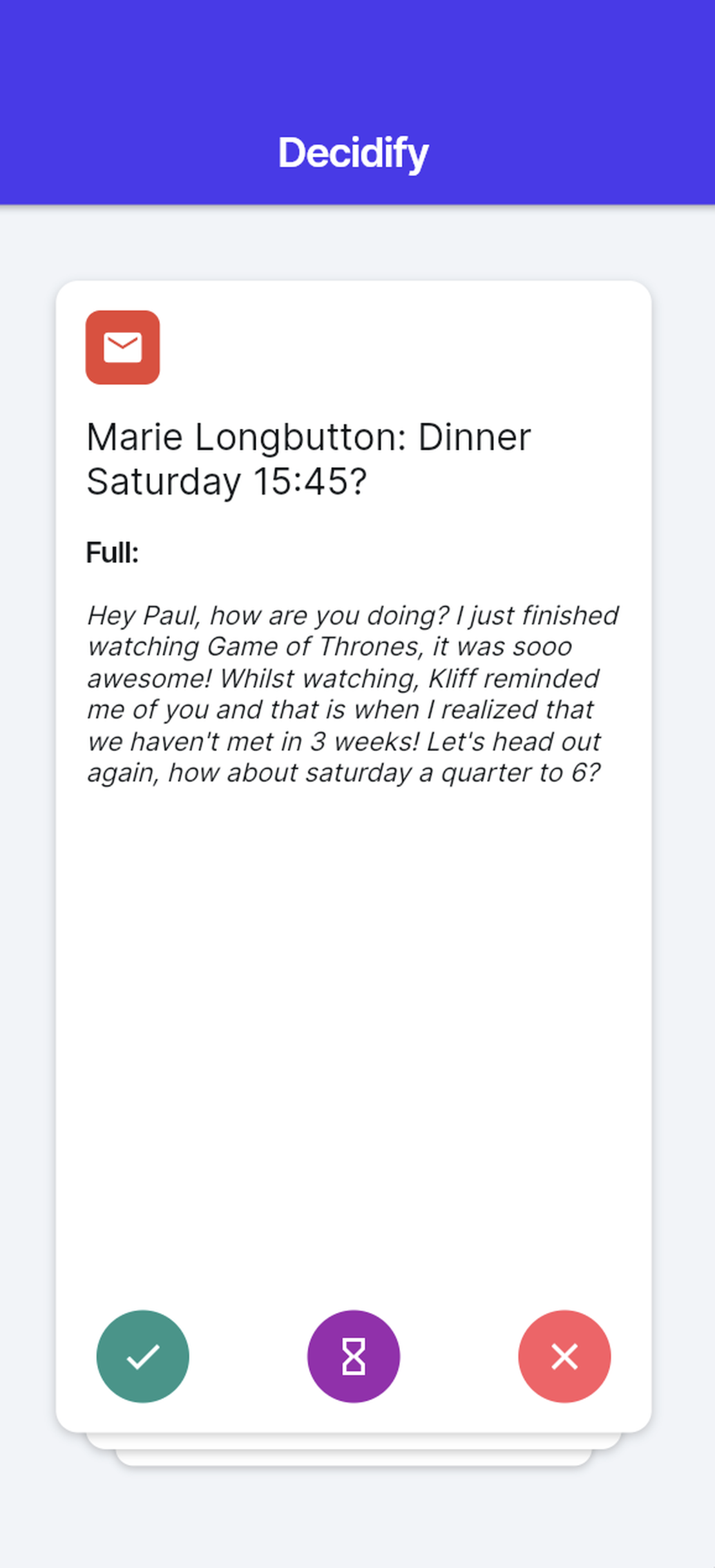 Decidify - Card-based decision interface for messages